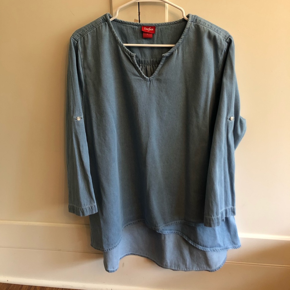 Denim V-neck Top
